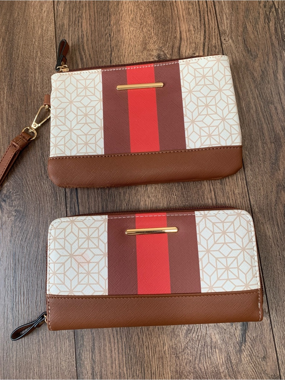 Brown and Red Stripe Women's Wristlet Wallet